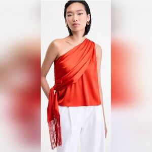 I.N.C. International FIRE! NWT! One Shoulder Side Fringe Top in Red. Sz Lg. R2S!